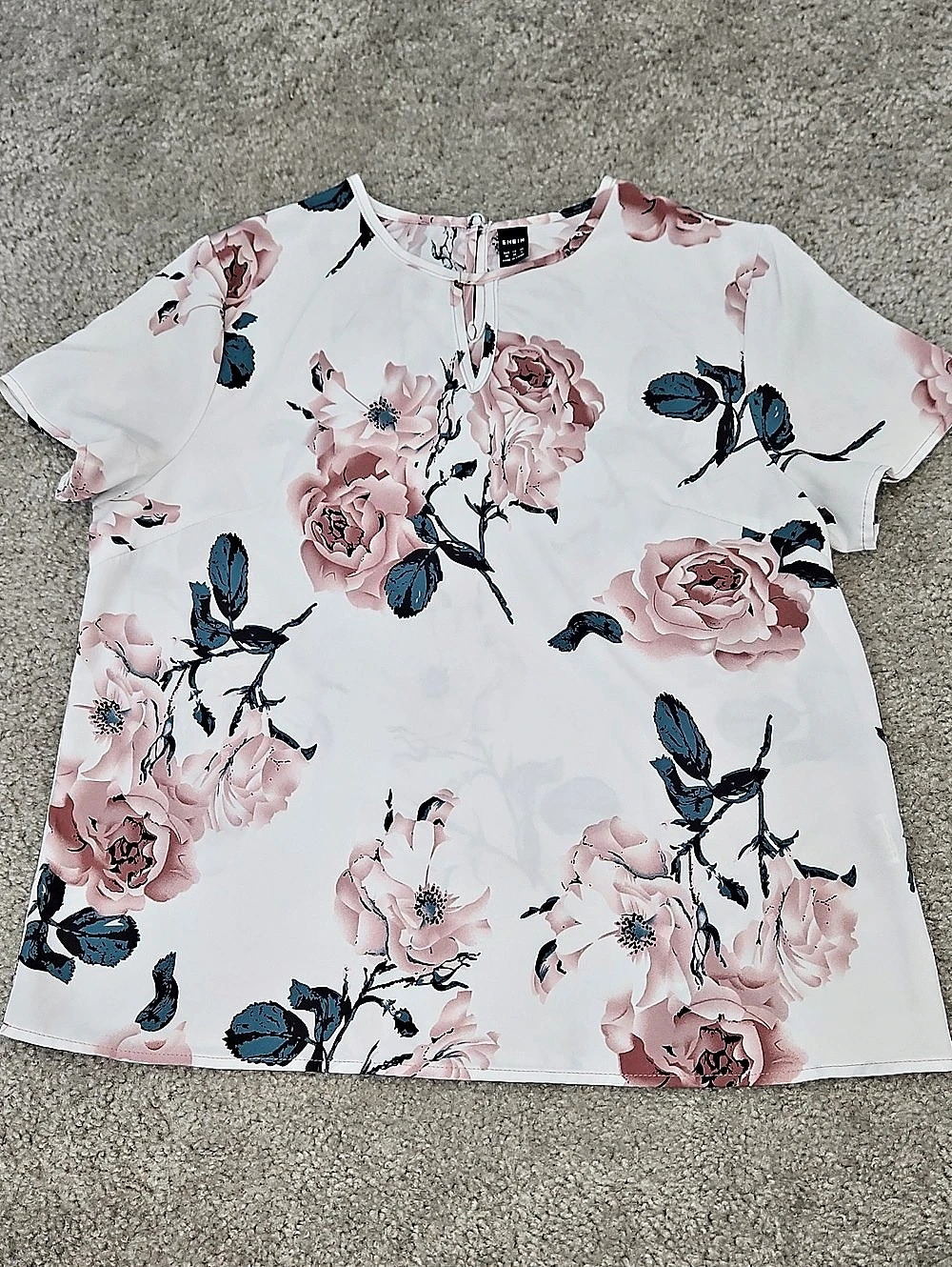 SHEIN Floral Short Sleeve Blouse Pink & White Medium